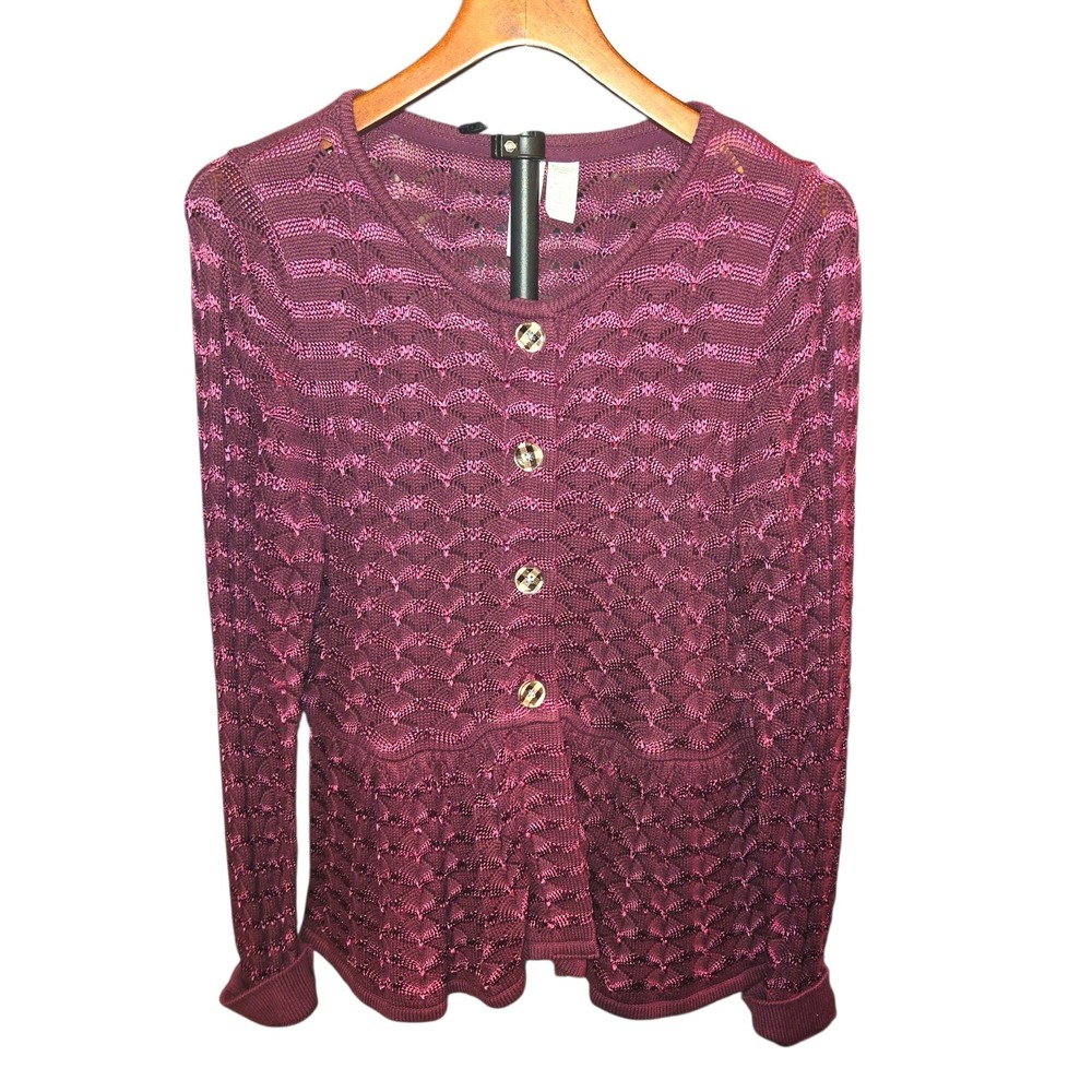 Matilda Jane Paint By Numbers Cardigan Womens L Magenta Scalloped Peplum AT1469
